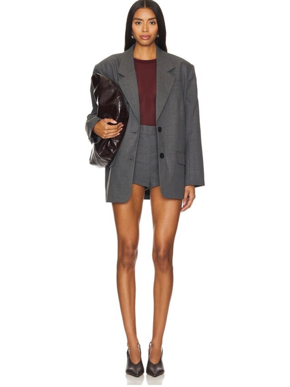 GESTUZ Paula Melange High Waisted Shorts in Dark Grey Melange Size M
